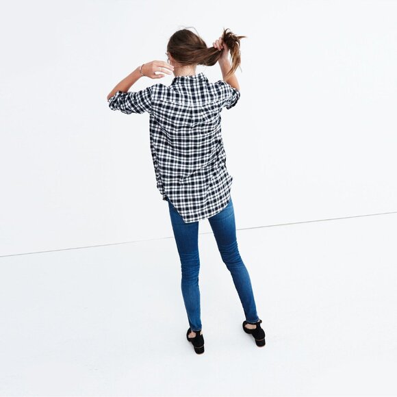 Madewell Oversized Side Button Flannel Shirt in Bridgeport Plaid - sz XS - Picture 4 of 11